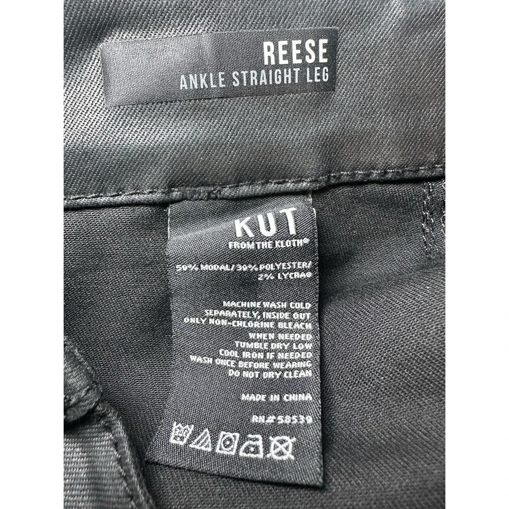 Kut from the Kloth Faux Black‎ Leather Reese Ankle Straight Pants City Women 8